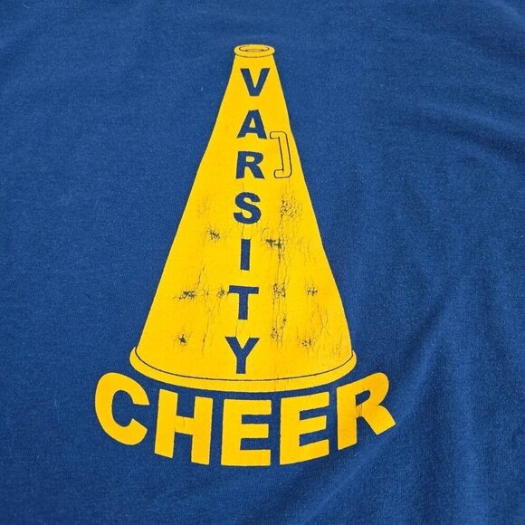 Vintage 90s Findlay Ohio Trojans Cheer Athletic Tshirt Blue Yellow Retro - Picture 9 of 11